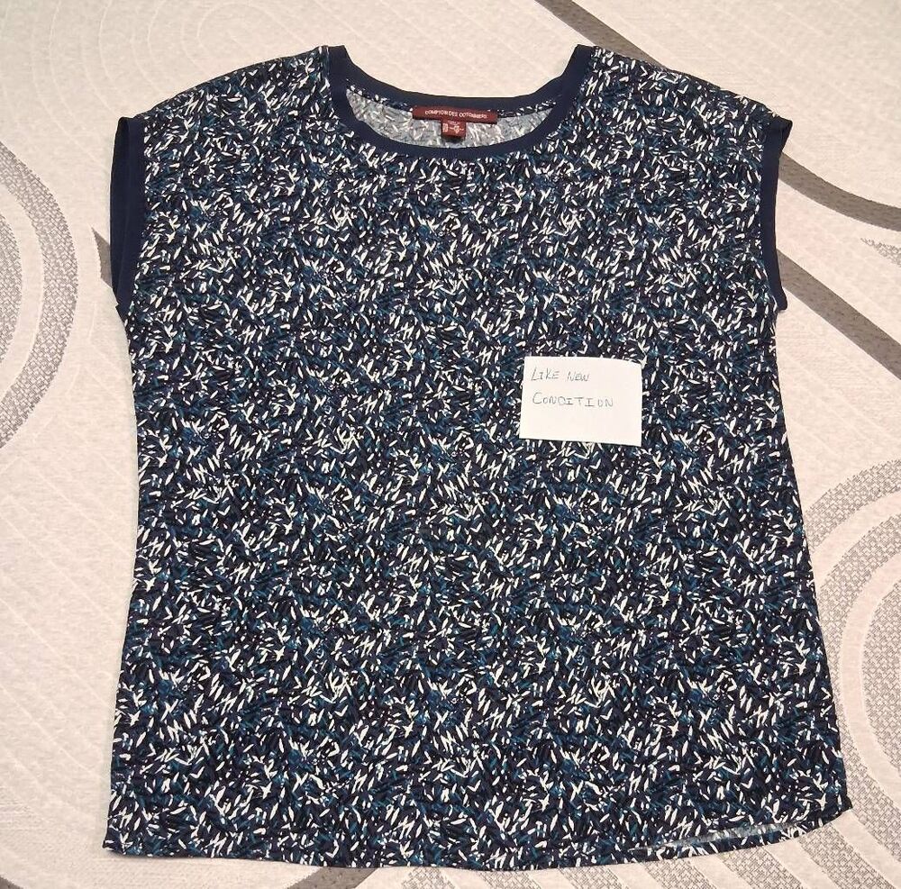 Comptoir des cotonniers womens small blue shirt geometric top viscose
